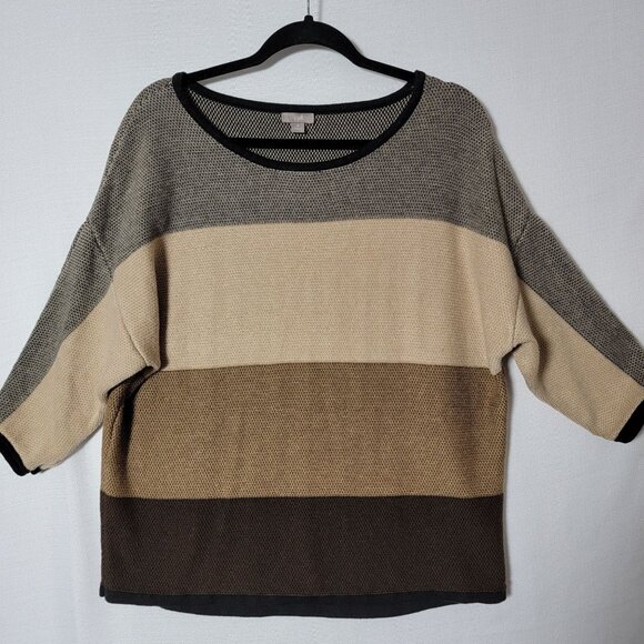 J Jill Womens Sweater Pullover Sz M 3/4 Sleeves Knit Shades Of Brown Autumn Days - Picture 1 of 12